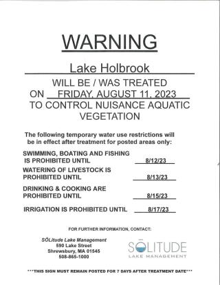 Treatment of Lake Holbrook, August 11, 2023