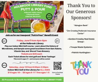 Invitation to Putt & Pour fundraiser to benefit the Holbrook Library