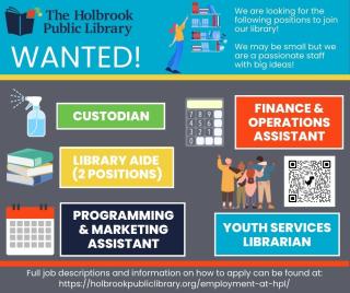 Holbrook Public Library is hiring for multiple positions