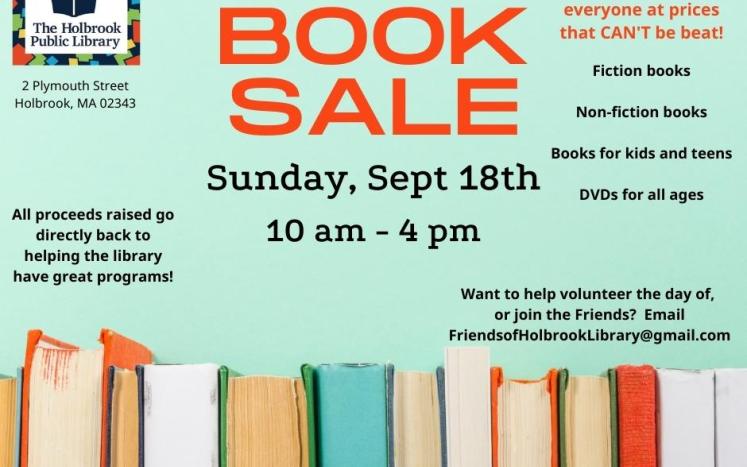 BOOK SALE at the Holbrook Library THIS Sunday, September 18 from 10am-4pm